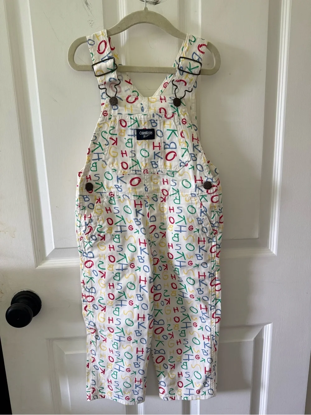 OshKosh B'gosh Cream Overalls with Multicolor Alphabet Print